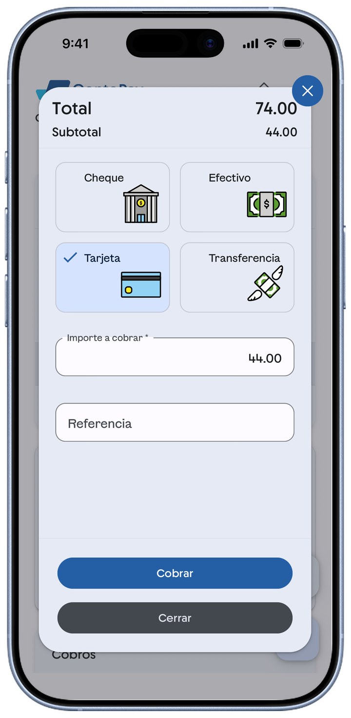 Diálogo para registrar un pago (cobro) de la venta.