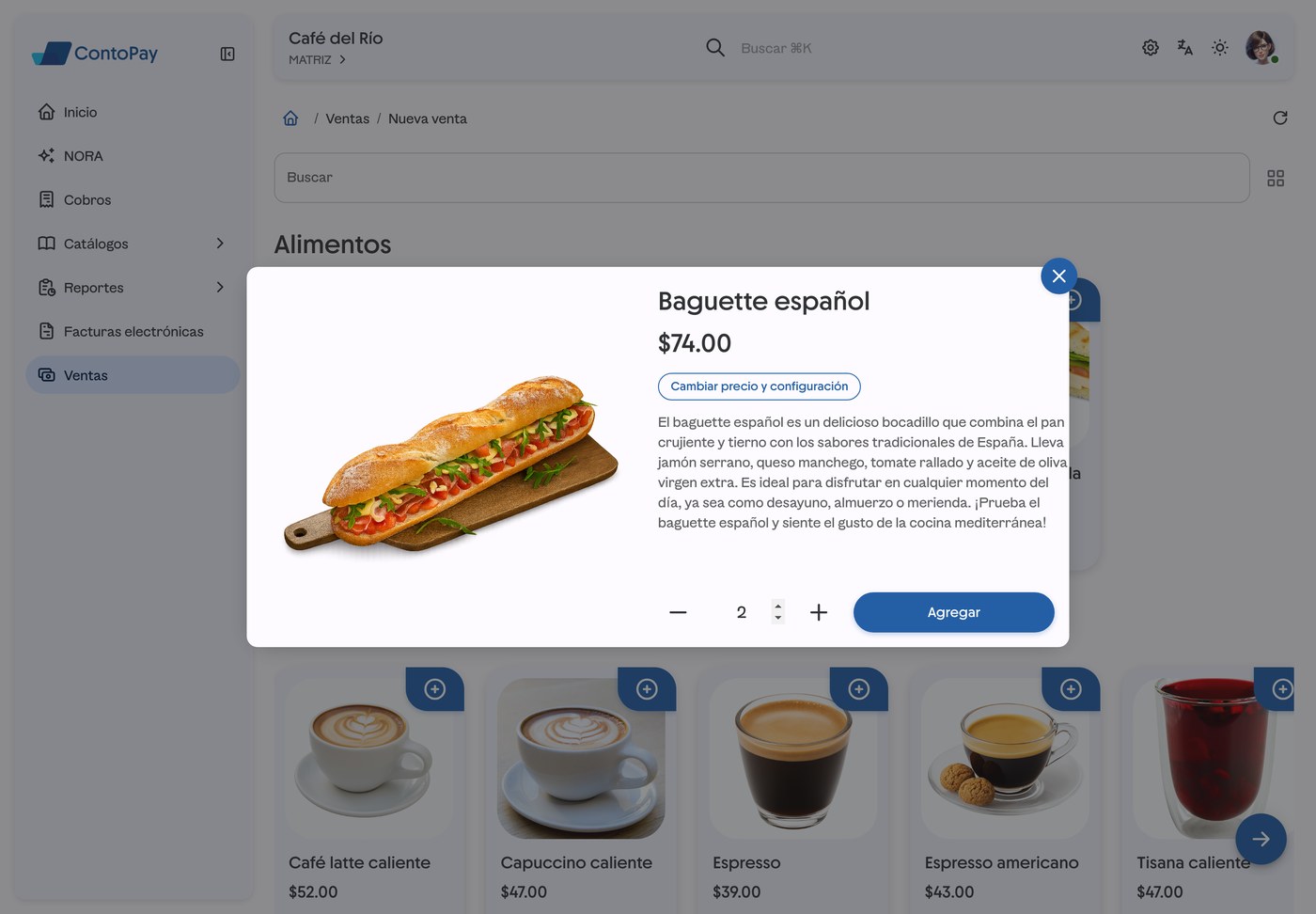 Detalle de un producto en ContoPay web mostrando su precio y descripción.
