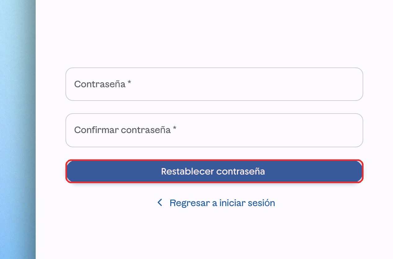 Pantalla Restablece tu contraseña de ContoPay con el botón Restablecer contraseña resaltado en rojo.