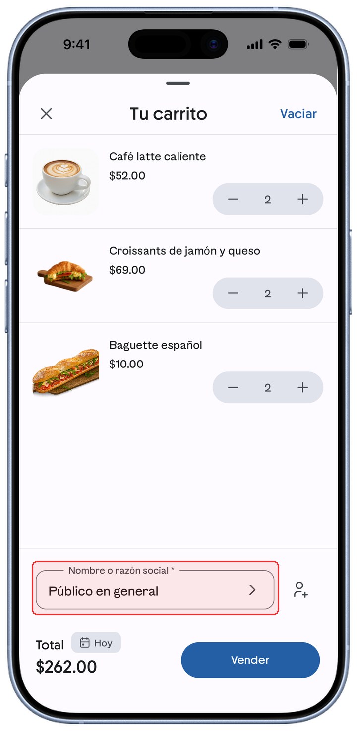 Pantalla Tu carrito de ContoPay con el campo Nombre o razón social resaltado en rojo.